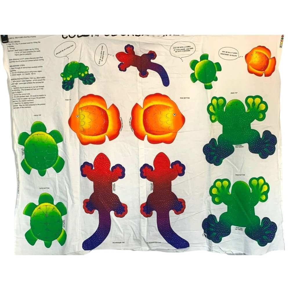 Colorful Creatures Fabric Panel Turtles Salamanders Fish Cranston VIP NEW